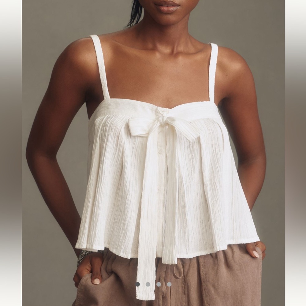 Anthropologie White Tie-Front Cropped Tank